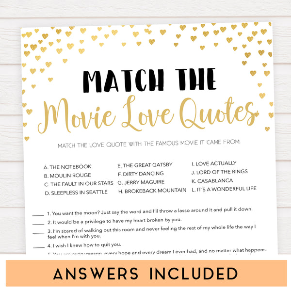 Movie Love Quotes Game | Printable Bridal Shower Games – OhHappyPrintables