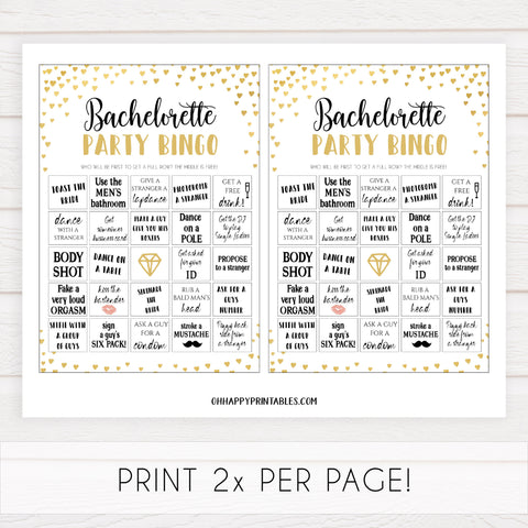 Gold Hearts Bachelorette Party Bingo | Printable Bachelorette Games ...