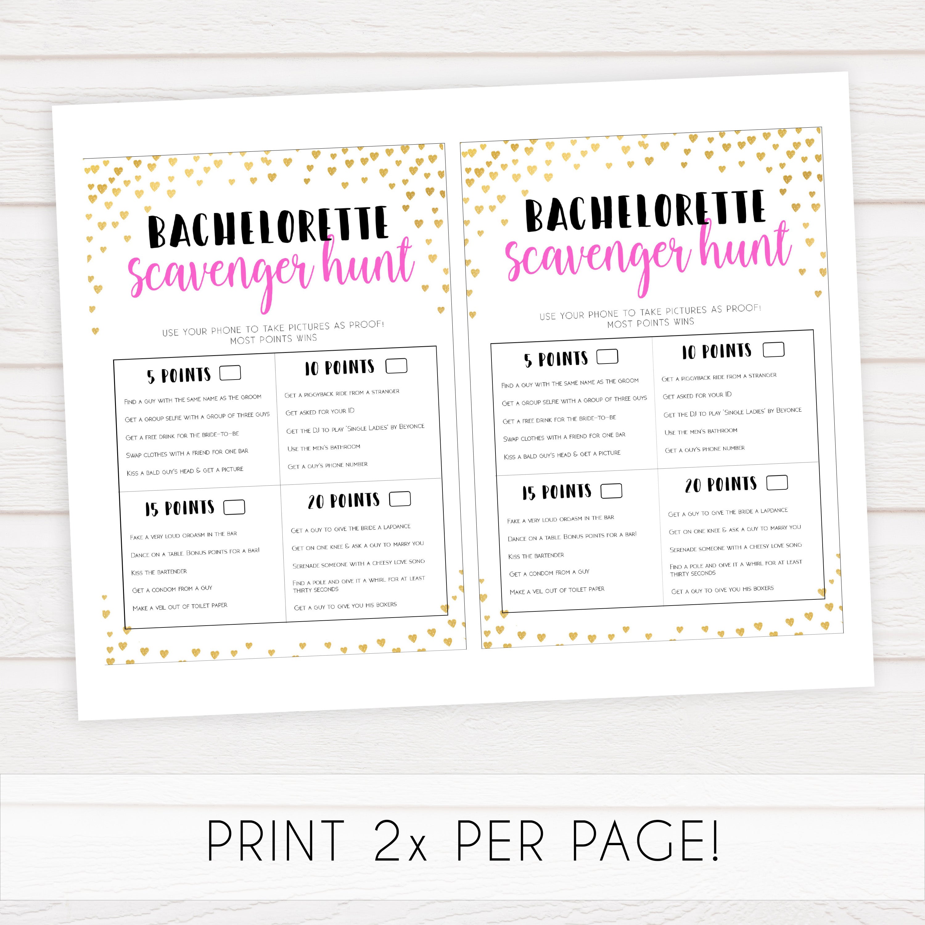 Gold Hearts Bachelorette Scavenger Hunt Printable Bachelorette Games Ohhappyprintables 1376