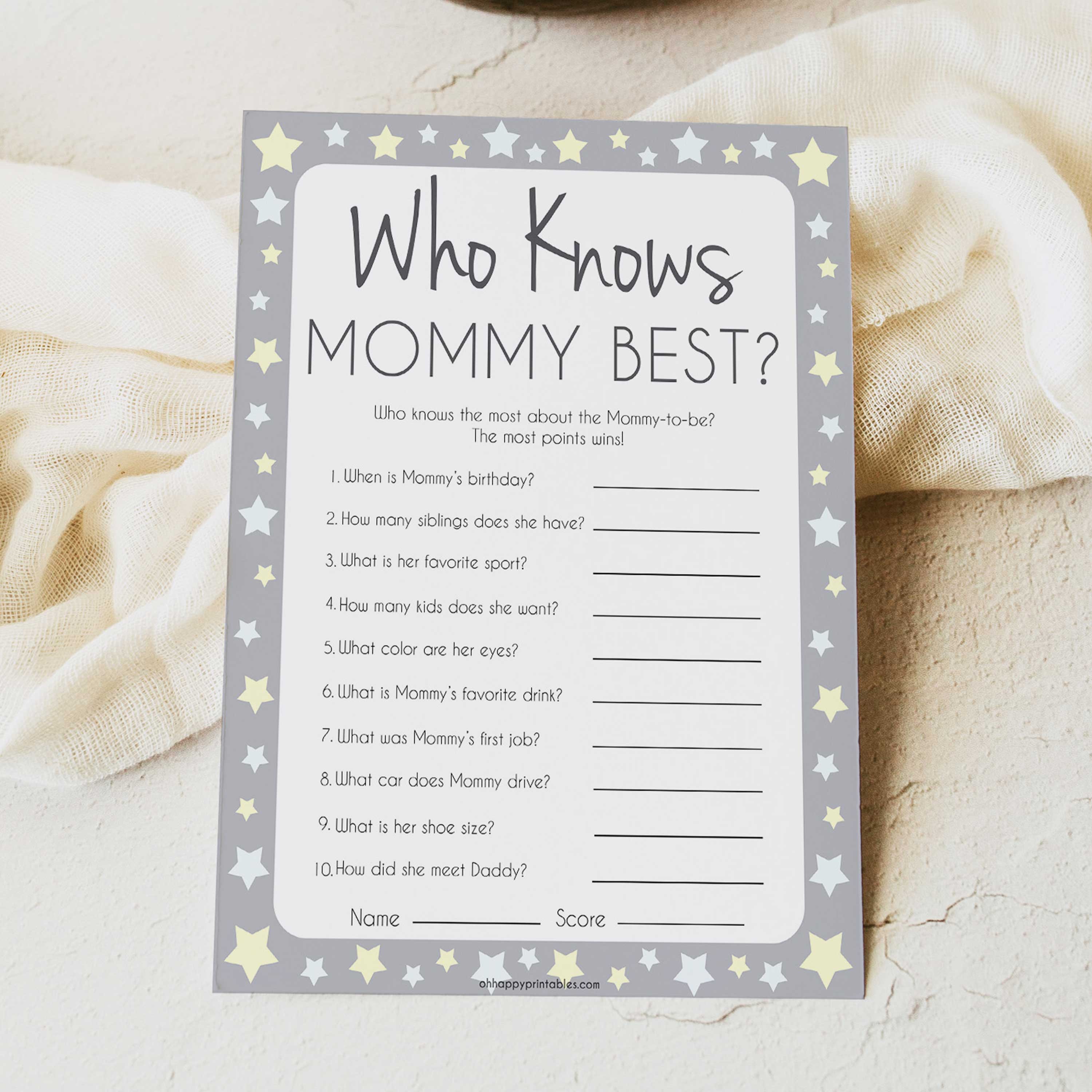 Who Knows Mommy Best Game Grey And Yellow Printable Baby Shower Games