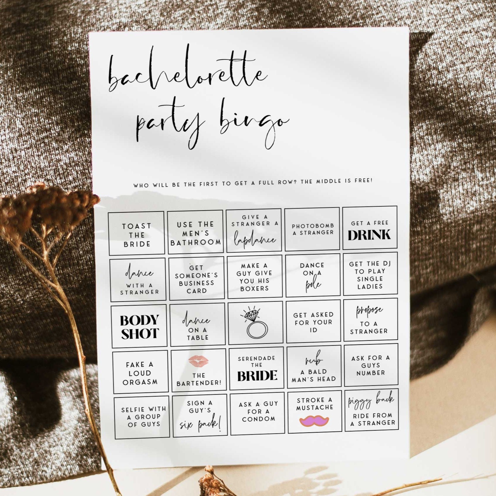 EDITABLE Bachelorette Party Bingo - Modern Bridal Printable Games ...