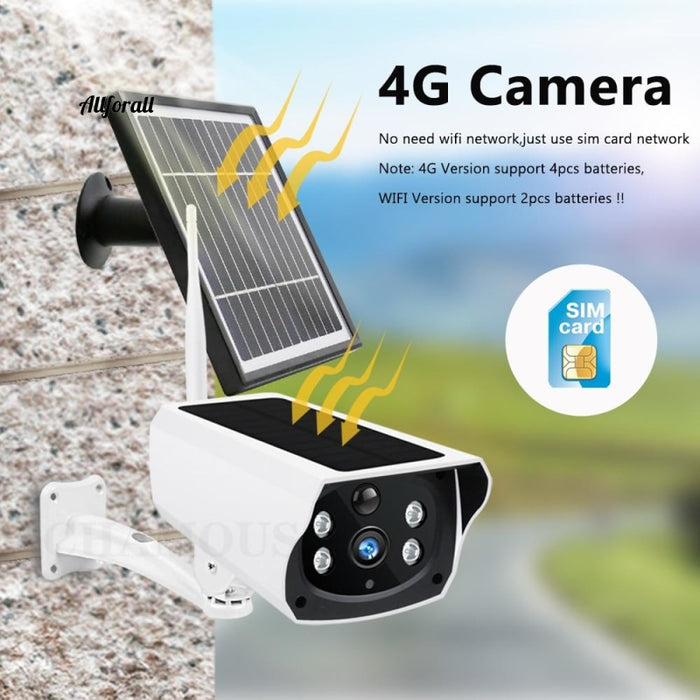 4G IP-kamera Solar 1080P Hd Udendørs Trådløs Wifi Farve Natsyn Batteridrevet Ekstern 3.3W