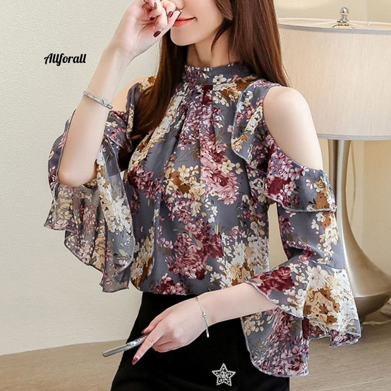 Ladies Top Chiffon Ruffles Stand Butterfly