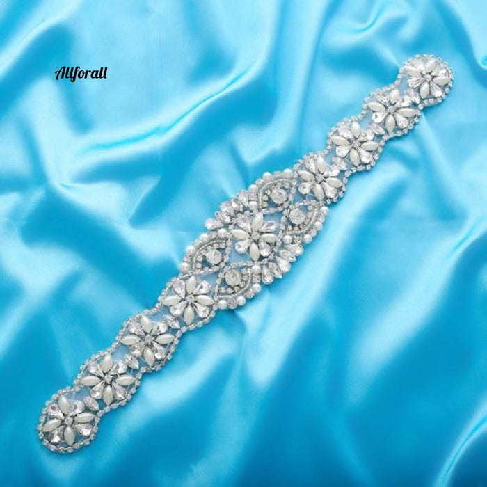 Perlas Cinturón de boda Cristal Nupcial Astilla Diamantes de imitación Faja de satén Accesorios de vestido Solo aplique