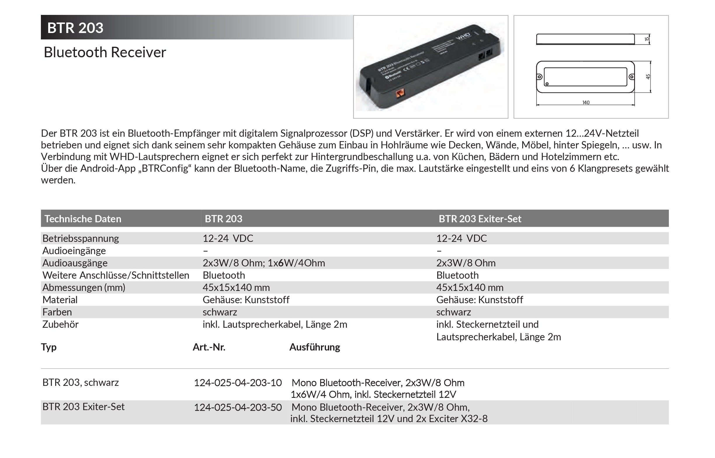 BTR 405 LV, schwarz - Bluetooth-Empfänger 12-24 V –