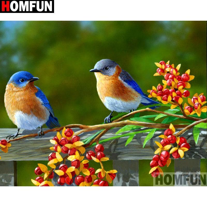 5D Diamond Painting Eastern Blue Birds and Red and Orange ...