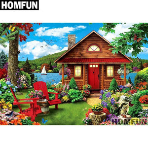 5d Diamond Painting Log Cabin At The Lake Kit Bonanza Marketplace