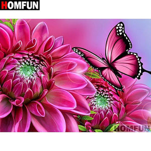 5d Diamond Painting Pink Flowers And Butterfly Kit Bonanza Marketplace