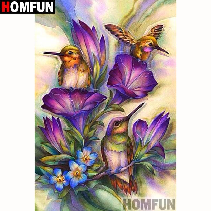 5D Diamond Painting Purple Flowers and Hummingbirds Kit