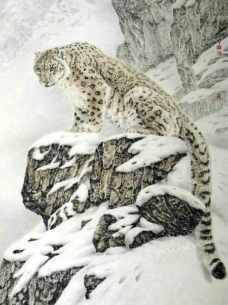 5d Diamond Painting Snow Leopard On A Rock Kit Bonanza Marketplace