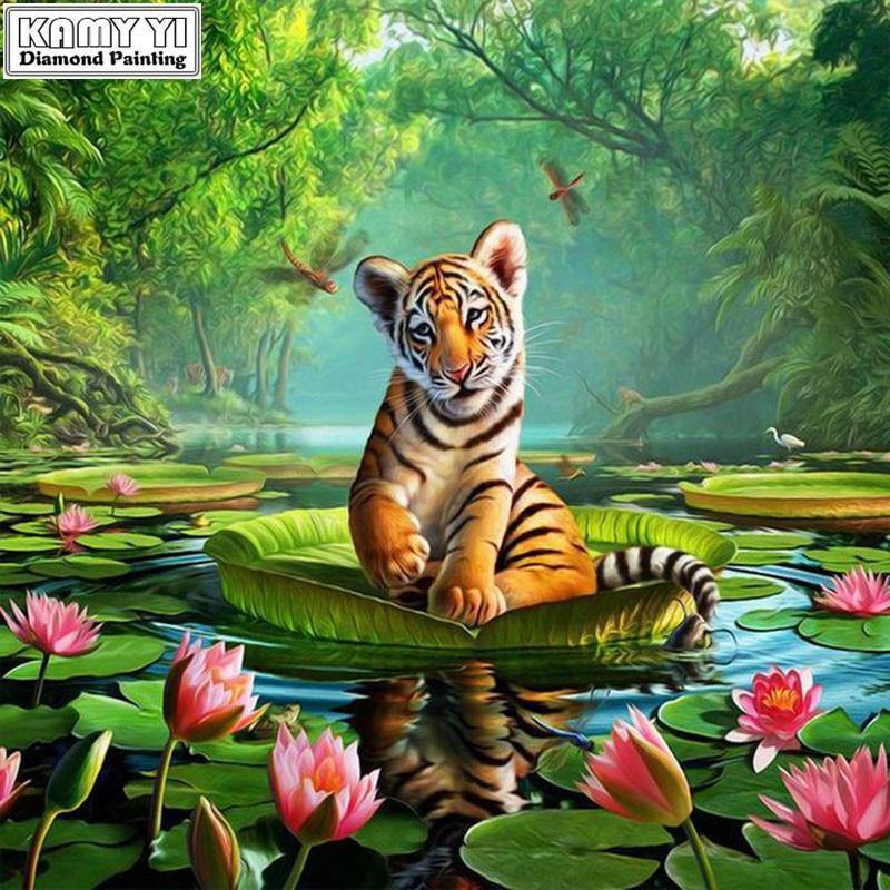 5d Diamond Painting Tiger On A Lily Pad Kit Bonanza Marketplace