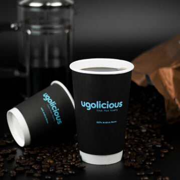 customized black coffee cup. Trendy and fun customized coffee cup. Hot cup factory has every product you need for your cafe, work with a professional designer for FREE to customize your coffee shop with hot cup factory today! 