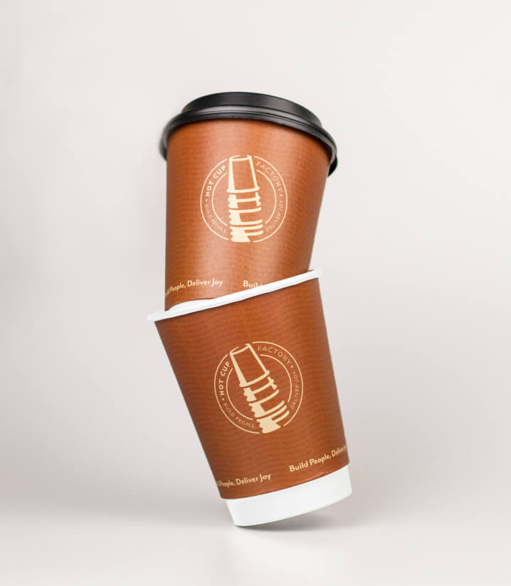 Double wall coffee cup. Trendy and fun customized coffee cup. Hot cup factory has every product you need for your cafe, work with a professional designer for FREE to customize your coffee shop with hot cup factory today! 