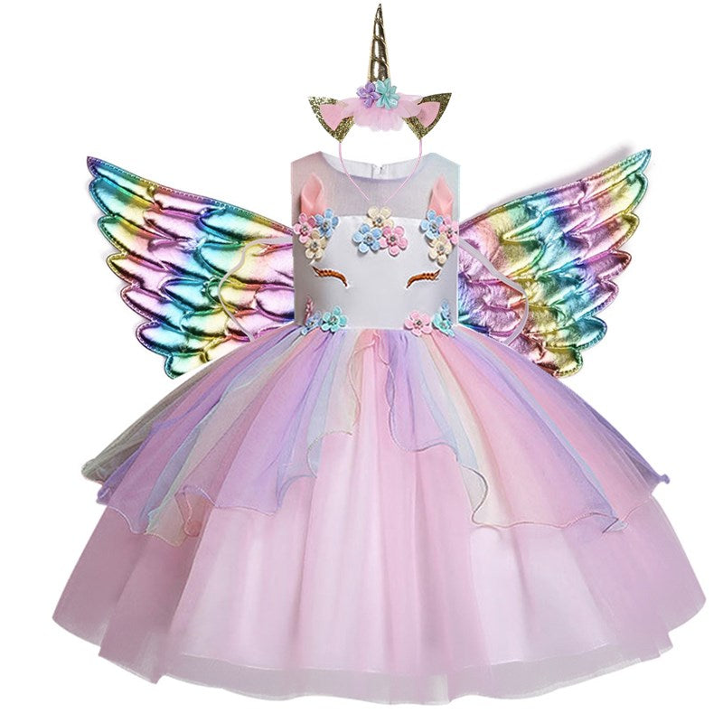 vestido com estampa de unicornio