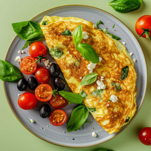 Greek Omelette with Tomatoes, Kalamata Olives, and Feta