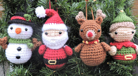 santa, rudolph, frosty, and the elf crochet set
