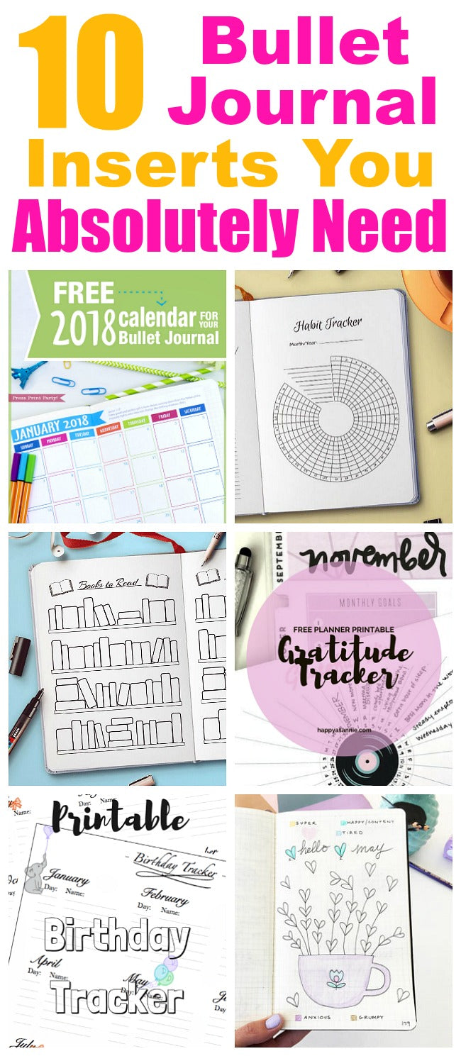 10 Bullet Journal Inserts You Need- The bullet journal is a great way to organize and plan out your life. But drawing all your own bujo pages takes time! Save time and start planning faster with these printable bullet journal inserts! | bullet journal downloads, journaling, free bullet journal pages, planner addict, habit tracker, books to read, mood tracker #bullet journal #bujo #planner #printable