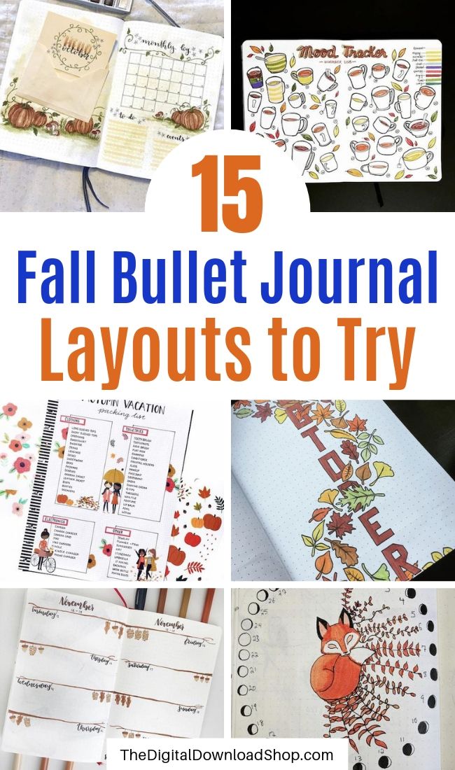 15 Fall Bullet Journal Layouts to Try- Get your bujo ready for autumn with inspiration from these 15 fall bullet journals! There are so many beautiful autumn-themed weekly planners, trackers, and more! | autumn bullet journal pages, fall planner ideas, #bulletJournal #bujoIdeas #bulletJournalLayout #bulletJournalSpread #DigitalDownloadShop