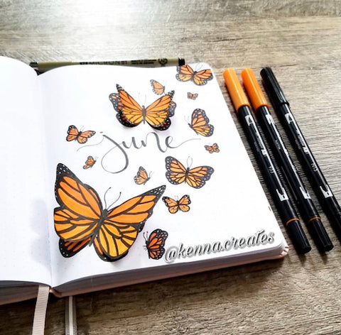 Bujo Cover wtih 3D Butterflies- Get your bullet journal ready for summer with these gorgeous summer bujo ideas! You have to see these inspiring summery trackers, layouts, covers, and more! | #bulletJournal #bujo #bujoIdeas #bujoInspiration #DigitalDownloadShop