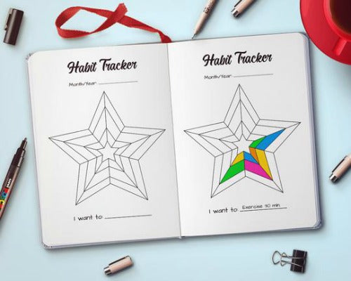 Star Habit Tracker- If you want to start a good habit or end a bad one, you need a habit tracker! These 10 bullet journal habit trackers are easy to use, and so helpful! | bullet journal habit chart ideas, #bulletJournal #bujo #planner #habitTracker #planning #journal #plannerAddict #printable #goals #habits #resolutions