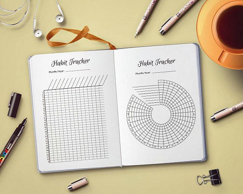 Radial Circle Habit Tracker + Chart Habit Tracker- If you want to start a good habit or end a bad one, you need a habit tracker! These 10 bullet journal habit trackers are easy to use, and so helpful! | bullet journal habit chart ideas, #bulletJournal #bujo #planner #habitTracker #planning #journal #plannerAddict #printable #goals #habits #resolutions