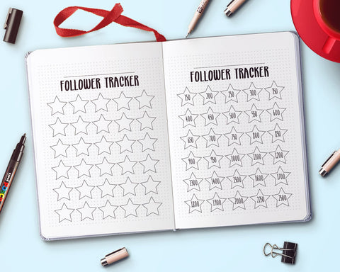 Social Media Follower Tracker Printables- A bullet journal can help keep you organized and focused on your goals in 2019! But don't waste time drawing out pages. Instead, get these 10 bullet journal printables! | bullet journal ideas, how to make a bullet journal, bujo trackers, 2019 bullet journal, planner printables, day at a glance, savings trackers, #bulletJournal #bujo #DigitalDownloadShop