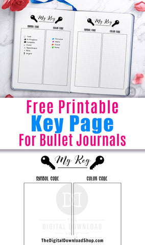 Free Printable Bullet Journal Key Page- Never forget the symbols and color codes you use in your bullet journal again! This is a great way to get your bujo organized! | #bulletJournal #bujo #freePrintable #DigitalDownloadShop