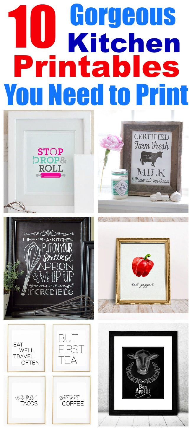 10 Gorgeous Kitchen Printables You Need to Print- Printables are an easy and inexpensive way to update your kitchen's decor! To help you find the best wall art prints for your kitchen, here are 10 gorgeous kitchen printables you won't want to pass up! Farmhouse style and typography prints included! | art print, dining room, food, cooking, baking, #printable #wallArt #freePrintables #decor