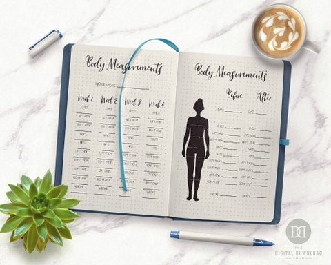 Bullet Journal Body Measurements Page for Weight Loss- If you want to lose weight or just get healthy, your bullet journal can help! | lose weight, planner printables, bullet journal page ideas, bullet journal spread inspiration, #bulletJournal #fitness #DigitalDownloadShop