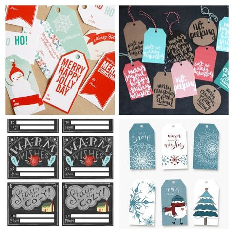 Digital Christmas Gift Name Tags. Set of 6 Personalised Vintage