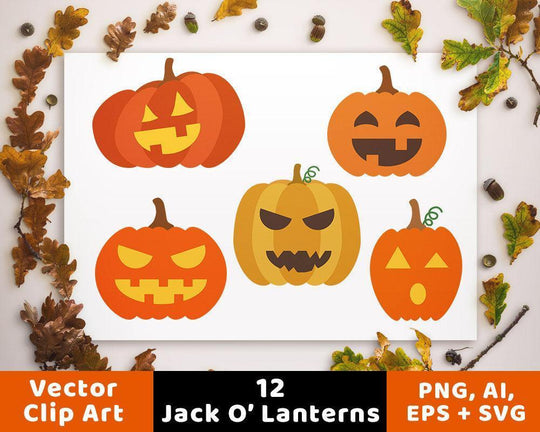 12 Jack O'Lanterns Clipart