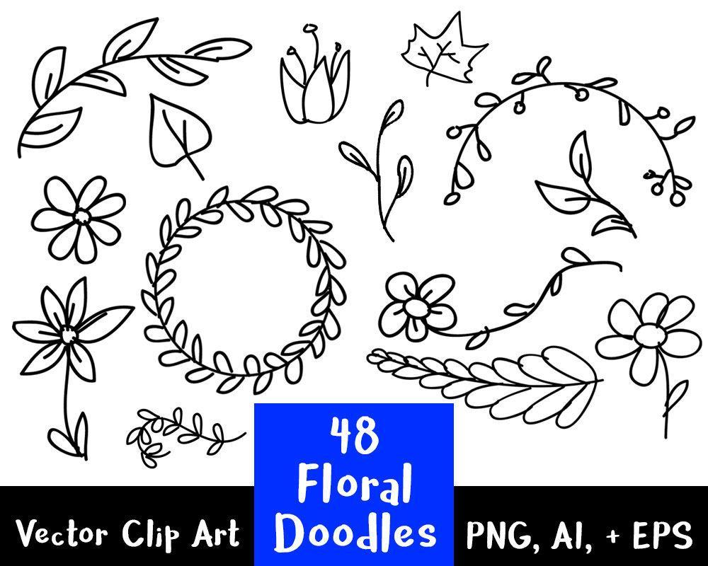 Download 48 Floral Doodles Clipart | The Digital Download Shop