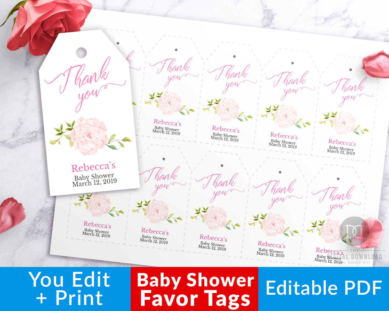 Girl Baby Shower Favor Tags Printable Editable The Digital Download Shop