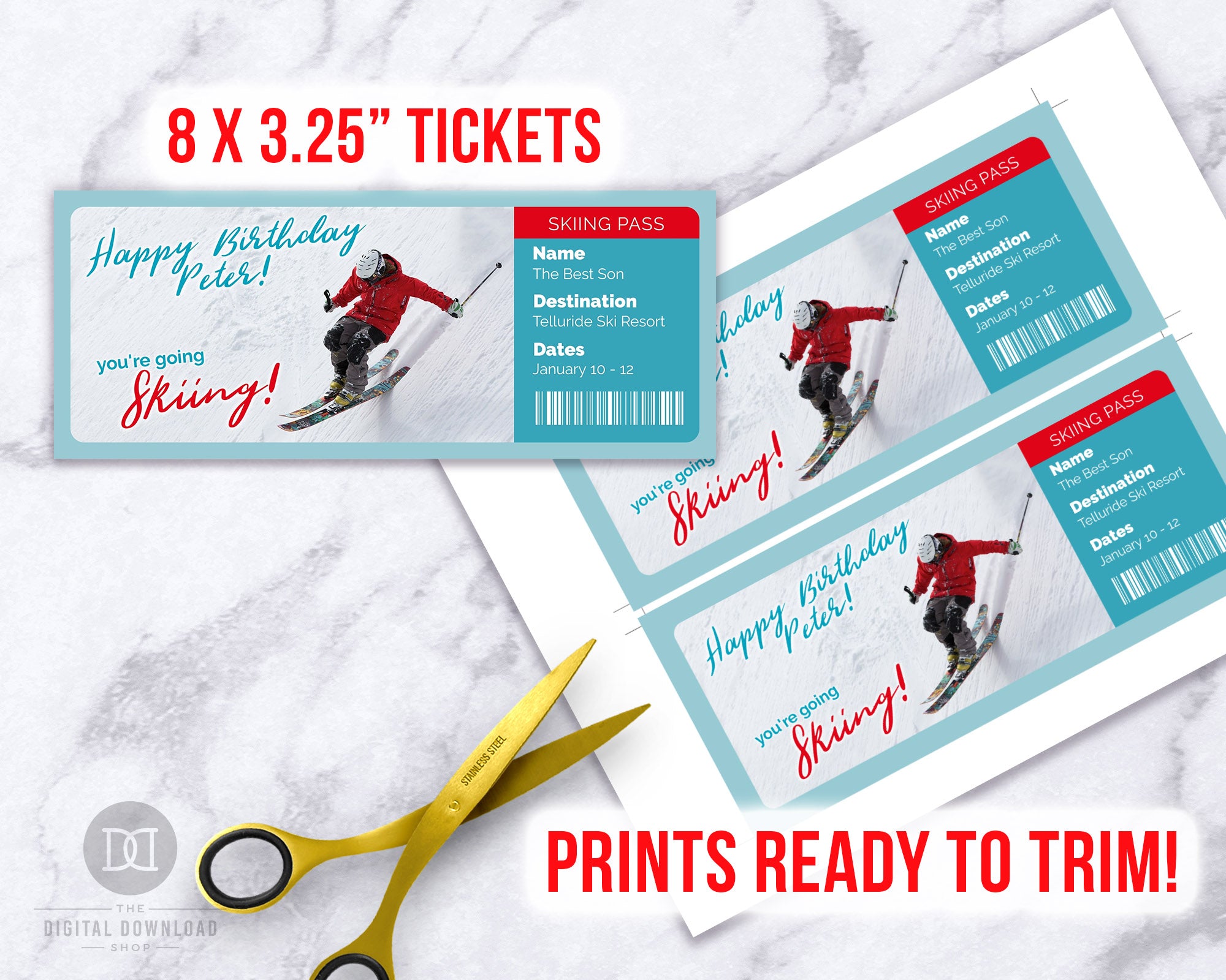Ski Trip Ticket Template Editable Printable *EDIT ONLINE* The Digital