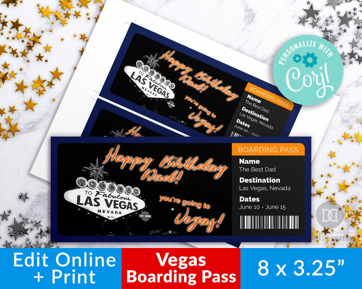 Las Vegas Vacation Ticket Template Editable Printable *EDIT ONLINE
