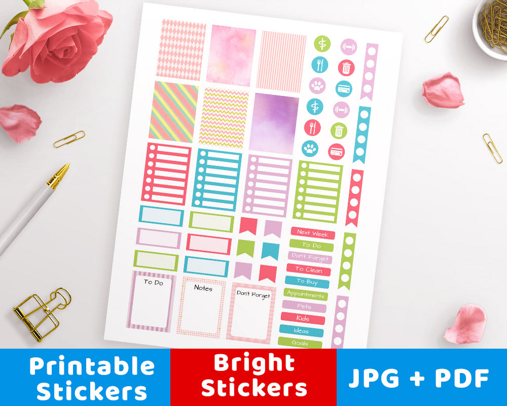 bright printable planner stickers the digital download shop