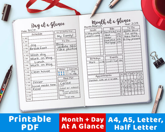 Bullet Journal Month + Day at a Glance Printable