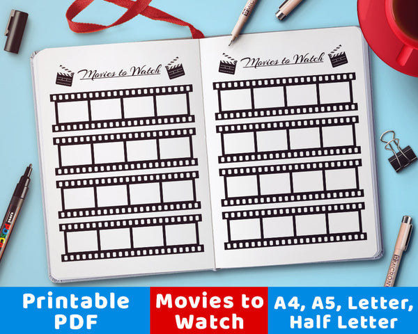 bullet journal movies to watch planner printable the digital download shop