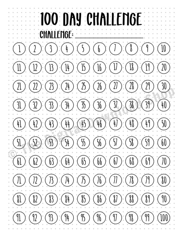 100 Day Challenge Printable The Digital Download Shop