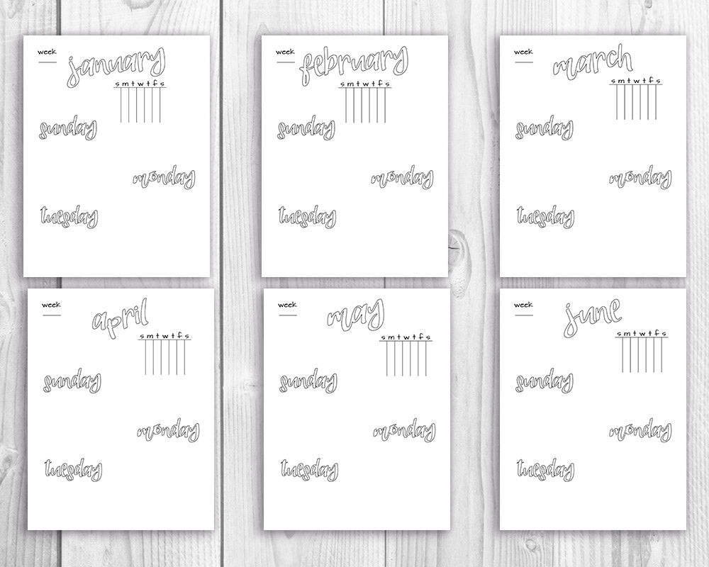 Bullet Journal Printable Weekly Spread 2 Pages 12 Months The