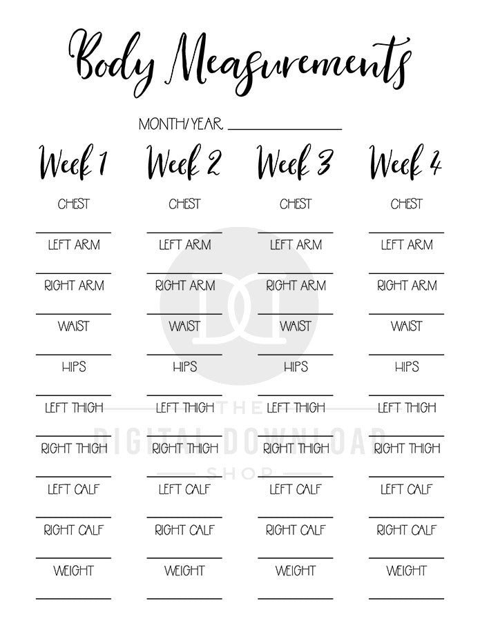 weight loss measurements tracker template