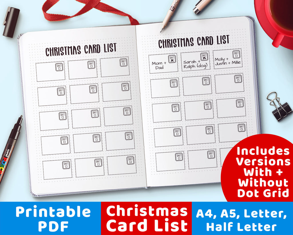 Christmas Card List Printable The Digital Download Shop