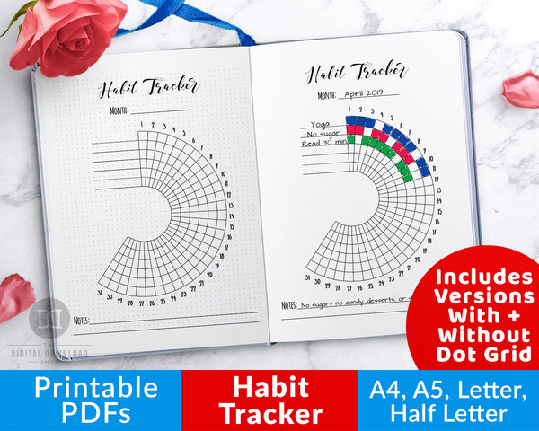 Bullet Journal Habit Tracker Printable- Half Circle | The Digital ...