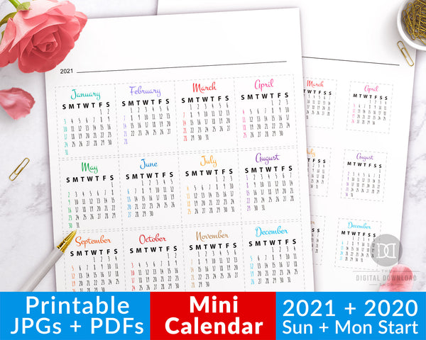 2021 2020 bullet journal mini calendars printable the digital download shop