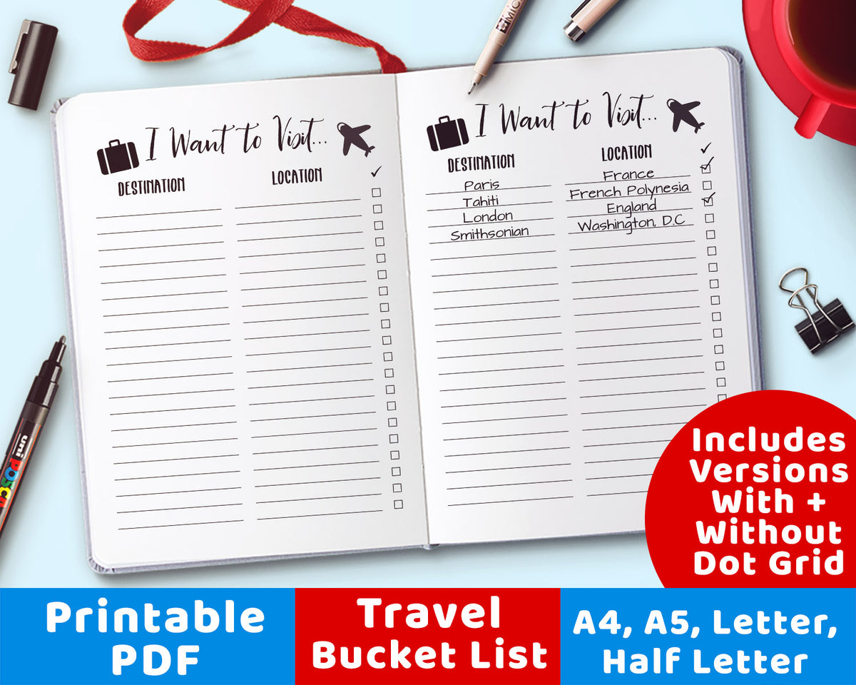 travel bucket list printable the digital download shop