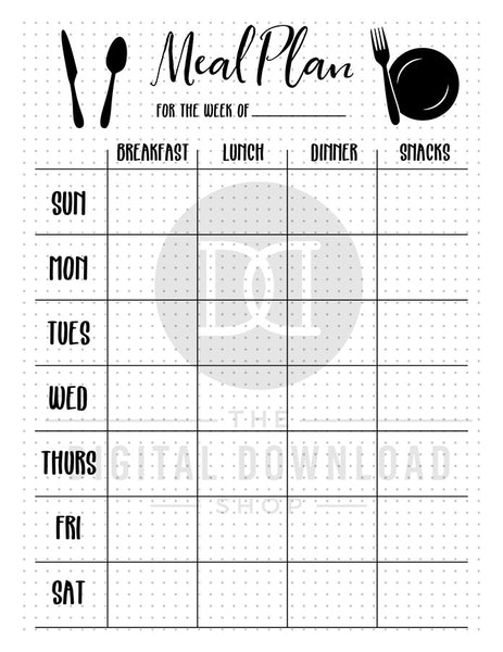 Bullet Journal Weekly Menu Planner Printable | The Digital Download Shop