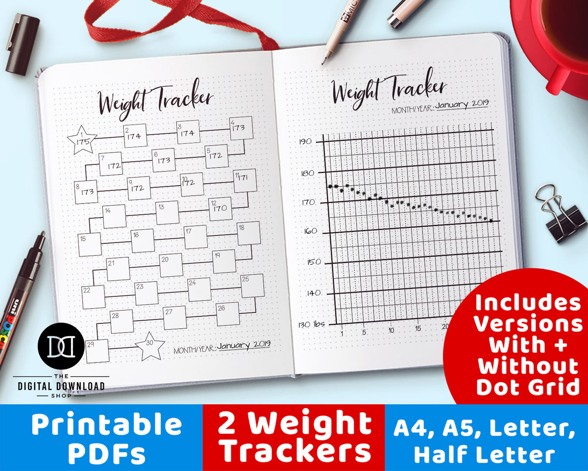 2 weight tracker printables the digital download shop