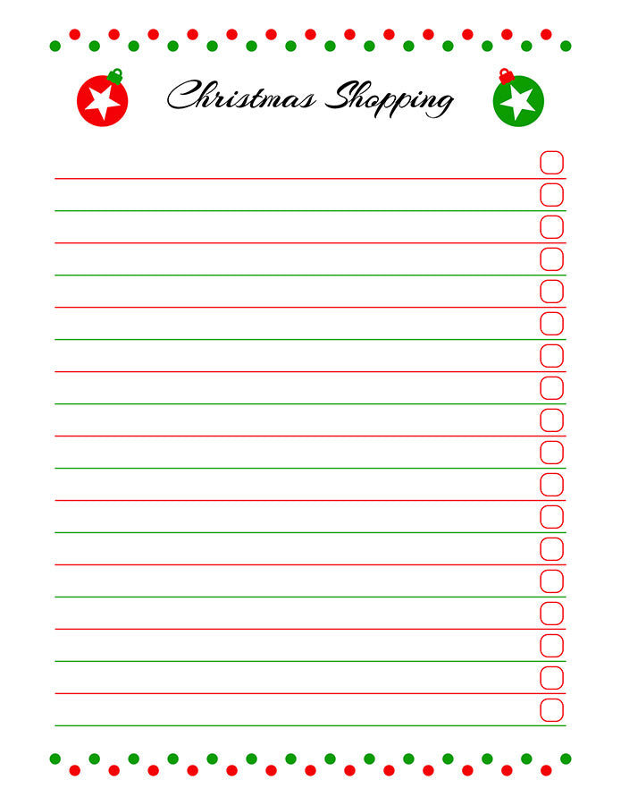 Printable Christmas Shopping List The Digital Download Shop