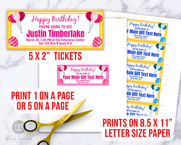 Event Ticket Editable Printable- Birthday | The Digital Download Shop