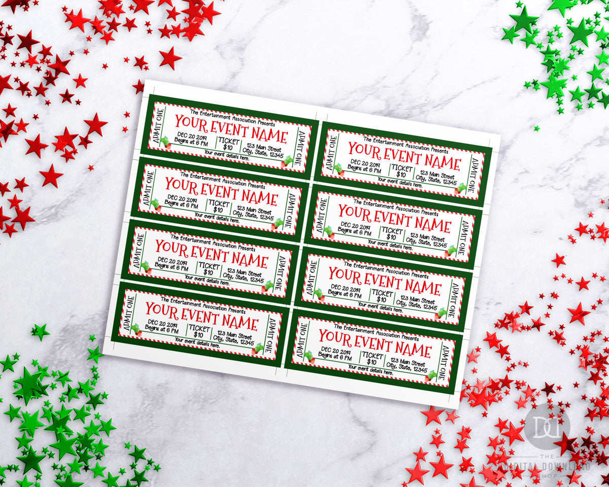 Christmas Event Ticket Template Editable Printable EDIT ONLINE The Digital Download Shop